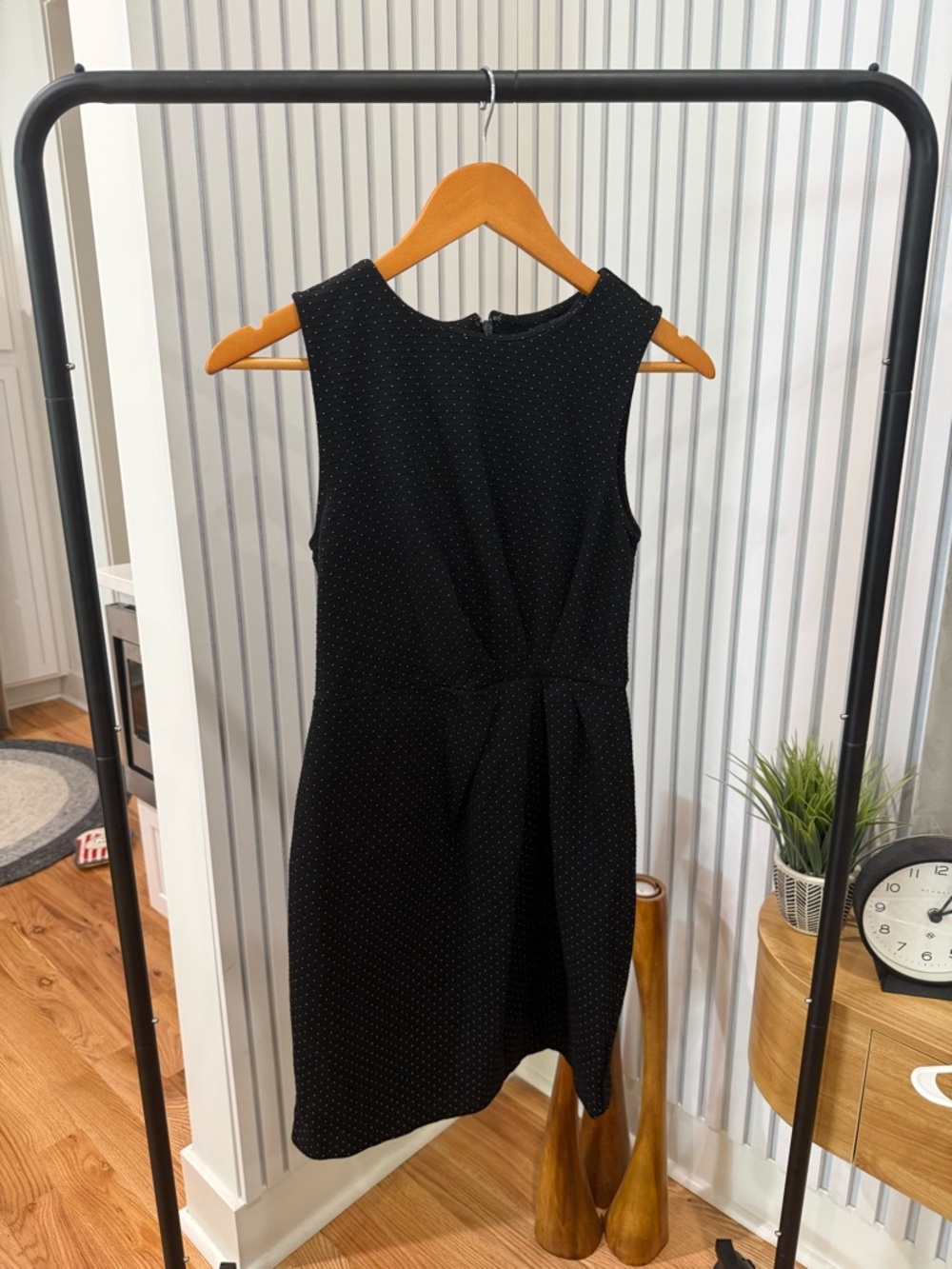 Banana Republic Black Sleeveless Midi Dress with White Micro-Dots